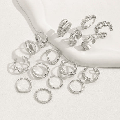 16pc Adjustable Geometric Ring Set