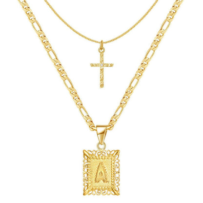 2pc 14k Initial & Cross Necklace Set