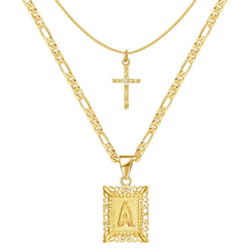 2pc 14k Initial & Cross Necklace Set