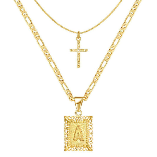 14k Initial Necklace + FREE Cross Necklace