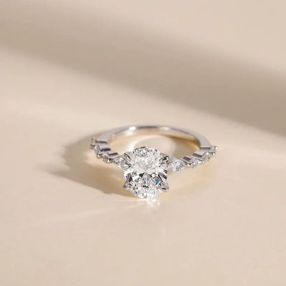 S925 3CT Elegant Oval Set Moissanite Accented Band Ring