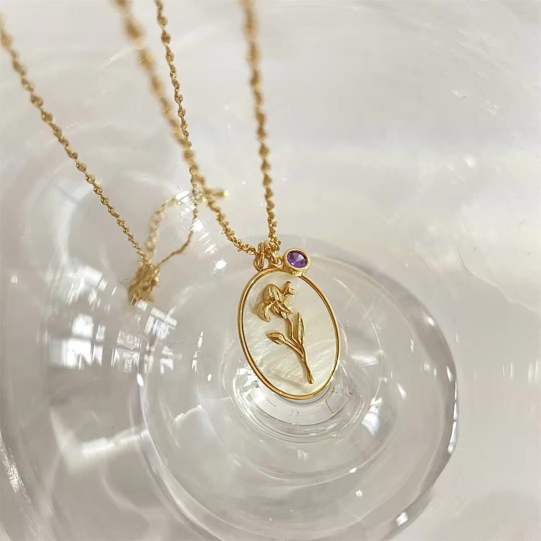 14k Dainty Birth Month Stone & Flower Charm Necklace
