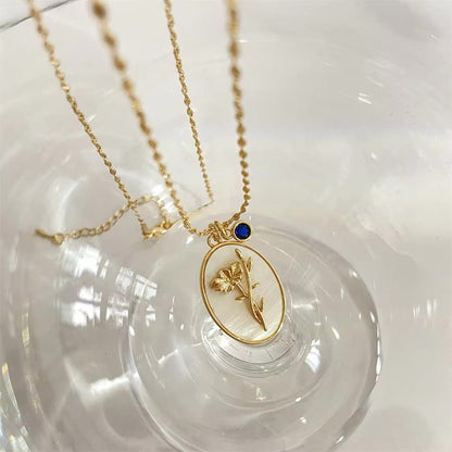14k Dainty Birth Month Stone & Flower Charm Necklace