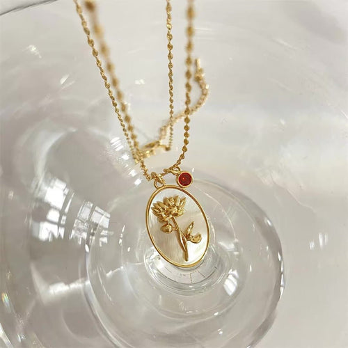 14k Dainty Birth Month Stone & Flower Charm Necklace