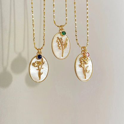 14k Dainty Birth Month Stone & Flower Charm Necklace