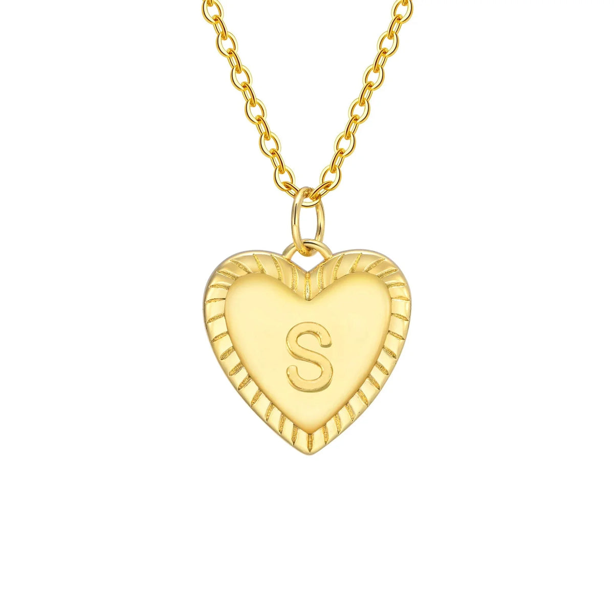 14k Dainty Heart Pendant Letter Initial Necklace