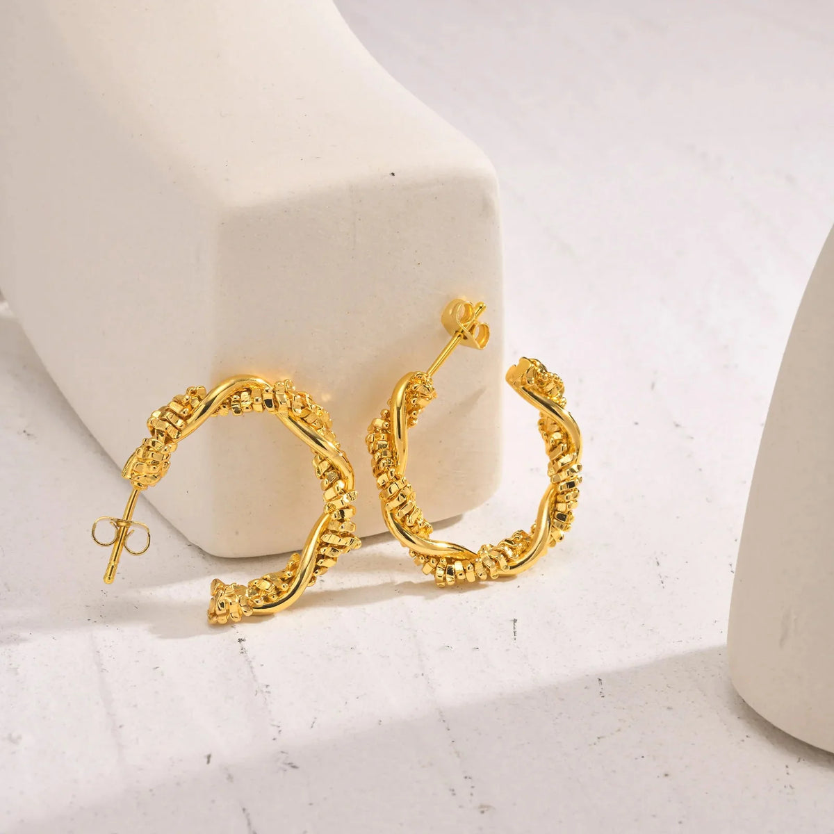 14k Dainty Textured Spiral Hoop Earrings
