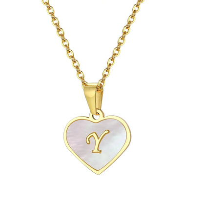 18k Pearl Heart Initial Letter Necklace