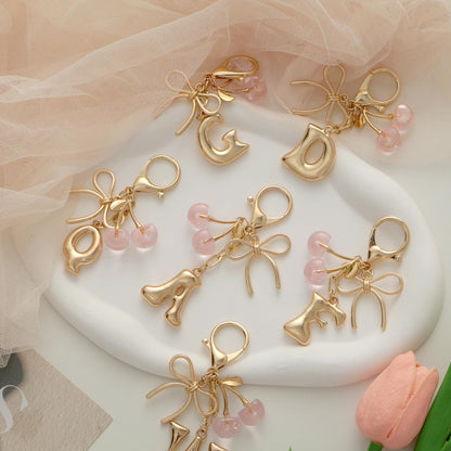 Bubble Initial With Bow & Cherry Bag Charms Keychain