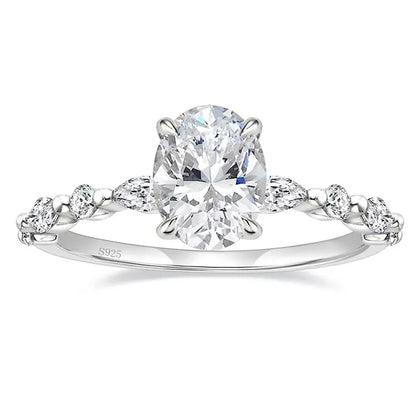 S925 3CT Elegant Oval Set Moissanite Accented Band Ring