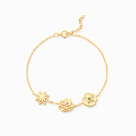 Dainty Birth Flower & Birthstone Bracelet
