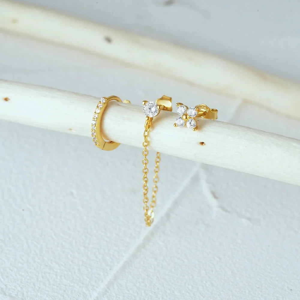 3pc Dainty Floral Tassel Chain Earrings Set
