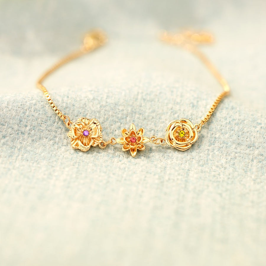 Dainty Birthflower & Birthstone Bracelet