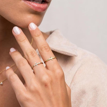 2pc Classy & Diamond Accented Cross Rings