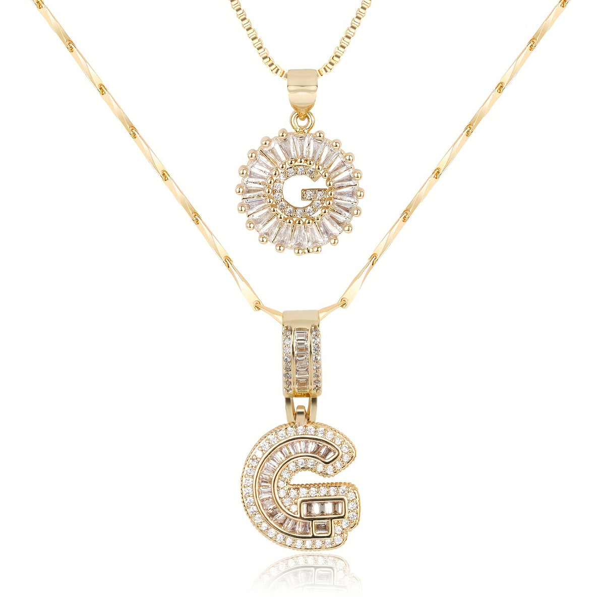 2pc 14k Diamond Letter Initial Necklaces