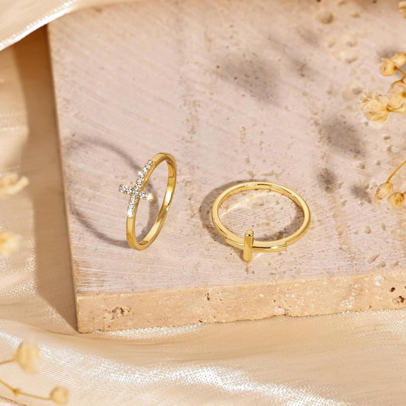 2pc Classy & Diamond Accented Cross Rings