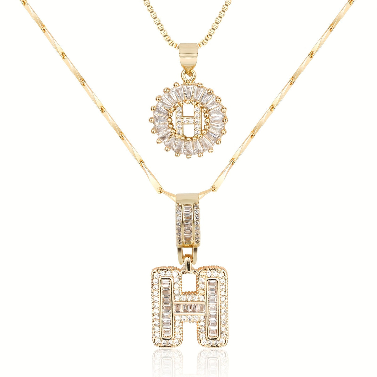 2pc 14k Diamond Letter Initial Necklaces