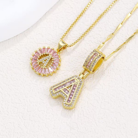 2pc 14k Diamond Letter Initial Necklaces (Limited Pink Edition)