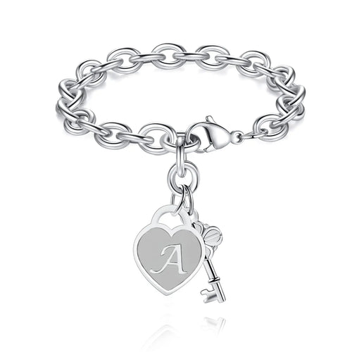 Chunky Clip Heart & Key Letter Initial Bracelet