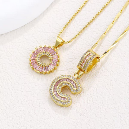 2pc 14k Diamond Letter Initial Necklaces (Limited Pink Edition)
