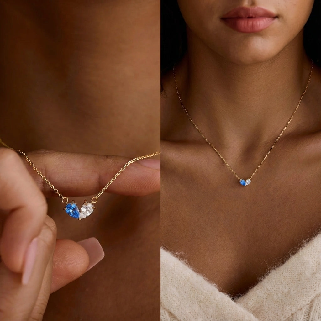 Dainty Dual Birthstone Heart Necklace