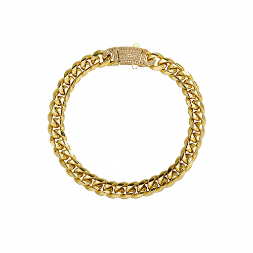 14k Chunky Diamond Accented Clasp Cuban Link Bracelet