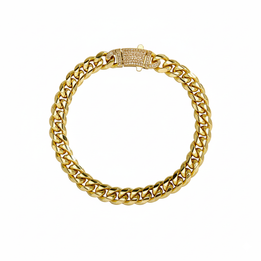 14k Chunky Diamond Accented Clasp Cuban Link Bracelet