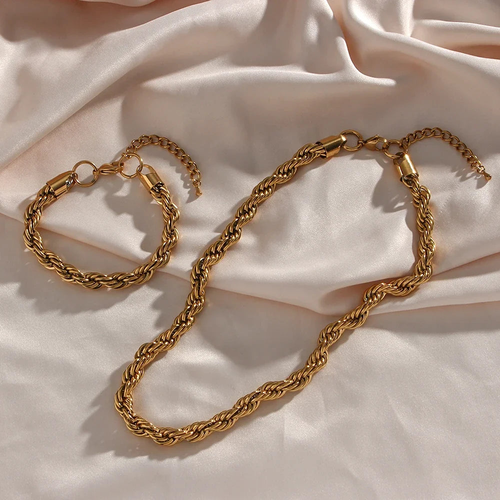 18k Thick 8mm Rope Bracelet and Necklace