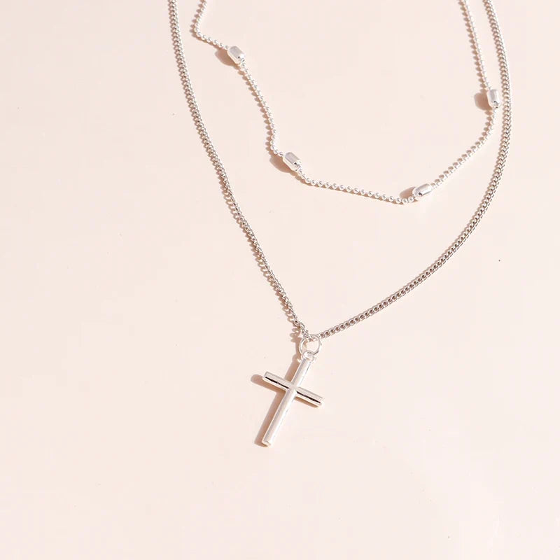 Dainty Layered Choker and Cross Necklace