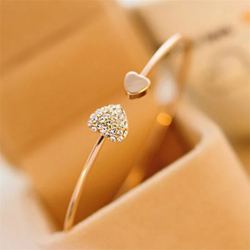 Dainty Double Heart Bangle Bracelet