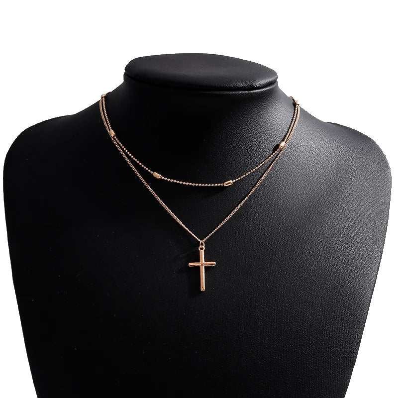 Dainty Layered Choker and Cross Necklace
