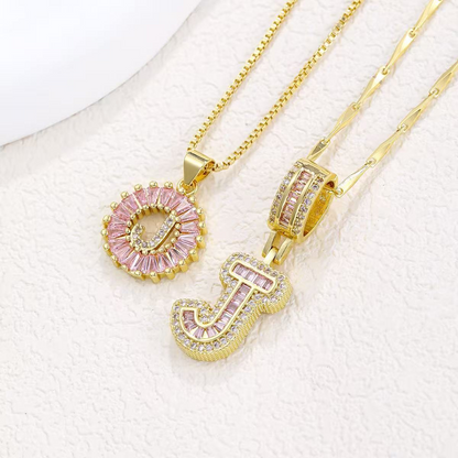 2pc 14k Diamond Letter Initial Necklaces (Limited Pink Edition)