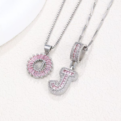 2pc 14k Diamond Letter Initial Necklaces (Limited Pink Edition)