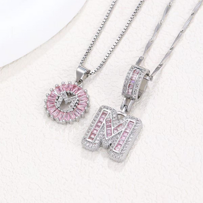 2pc 14k Diamond Letter Initial Necklaces (Limited Pink Edition)