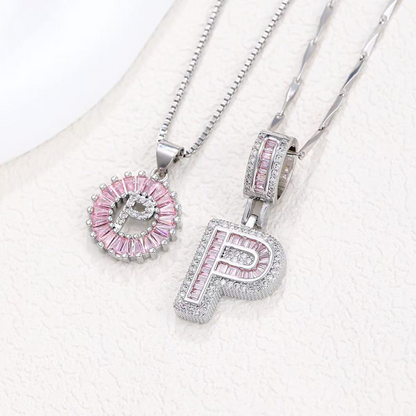 2pc 14k Diamond Letter Initial Necklaces (Limited Pink Edition)