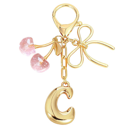 Bubble Initial With Bow & Cherry Bag Charms Keychain