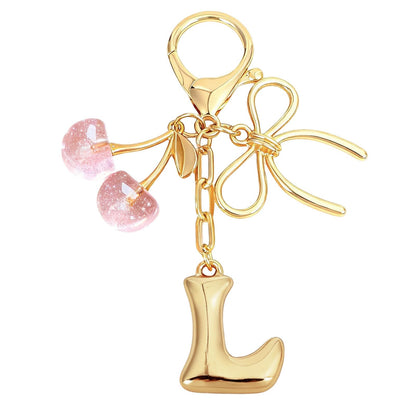 Bubble Initial With Bow & Cherry Bag Charms Keychain