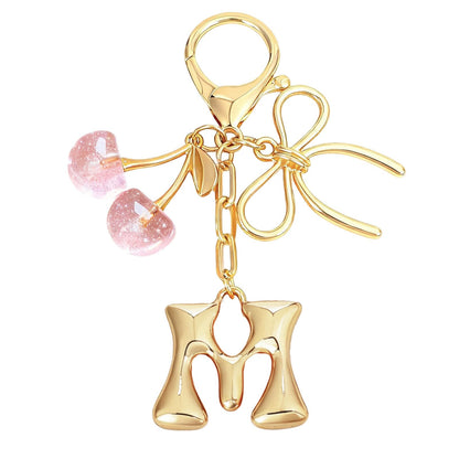 Bubble Initial With Bow & Cherry Bag Charms Keychain