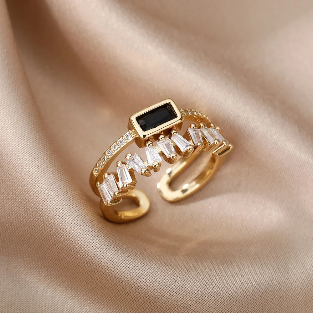 Double Layered Staggering Baguette Diamond Ring