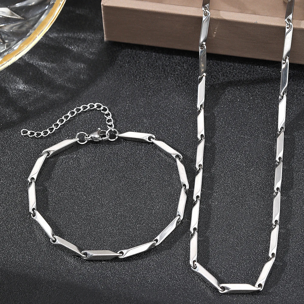 Modern Geometric Chain Necklace and Bracelet Set