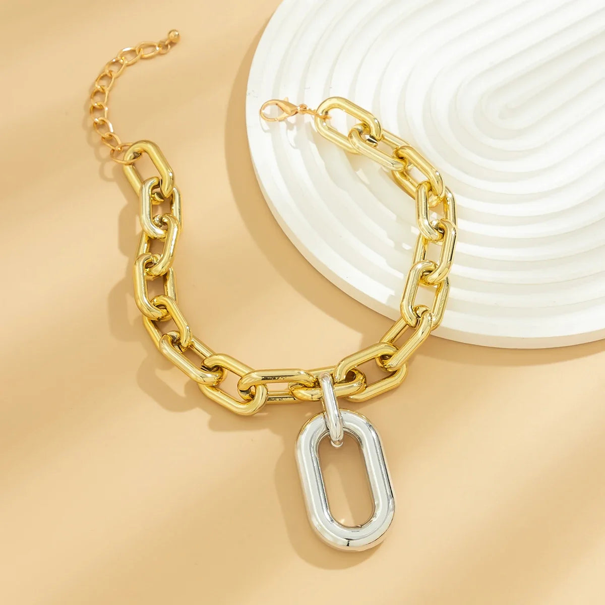 Chunky Two Tone Paperclip Bold Necklace