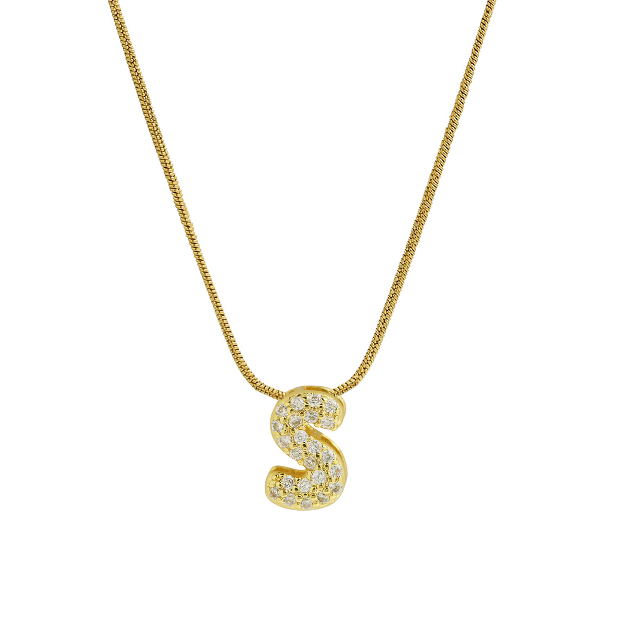 Diamond Bubble Letter Initial Necklace