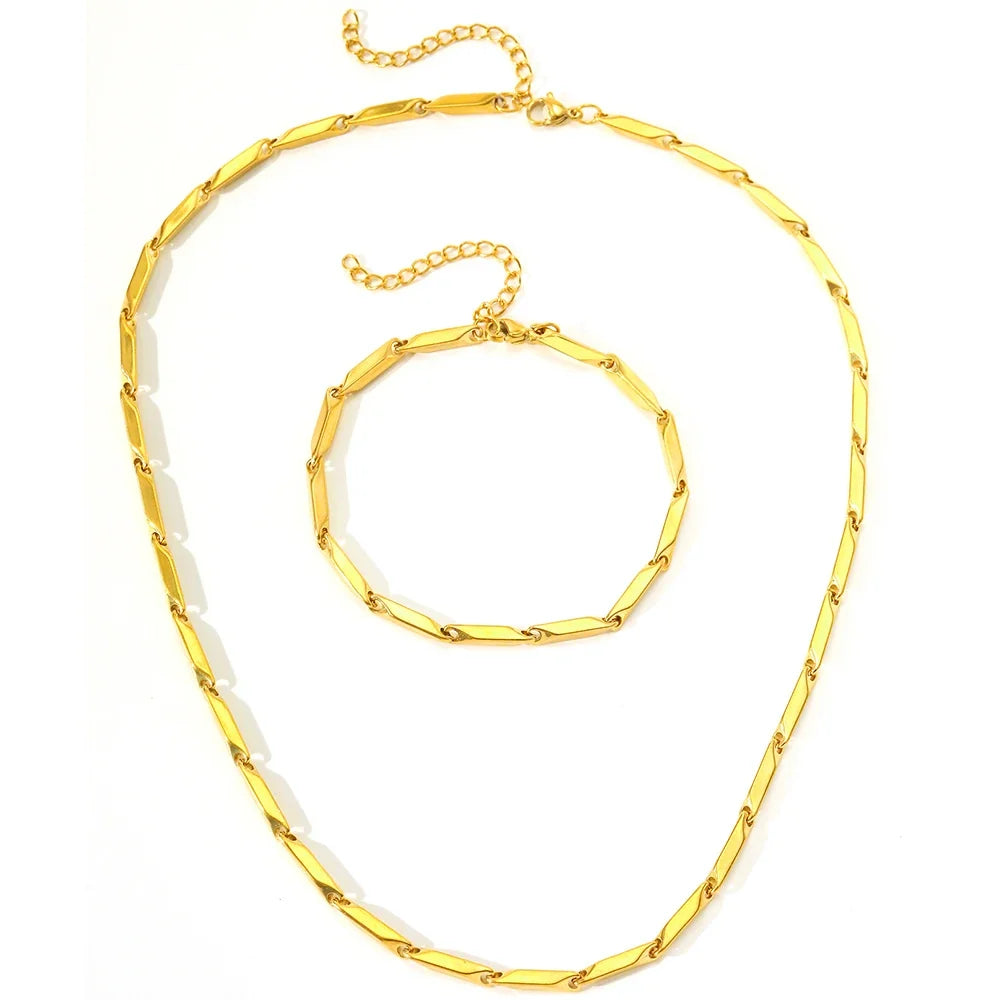 Modern Geometric Chain Necklace and Bracelet Set