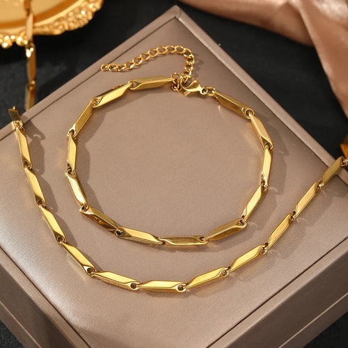 Modern Geometric Chain Necklace and Bracelet Set