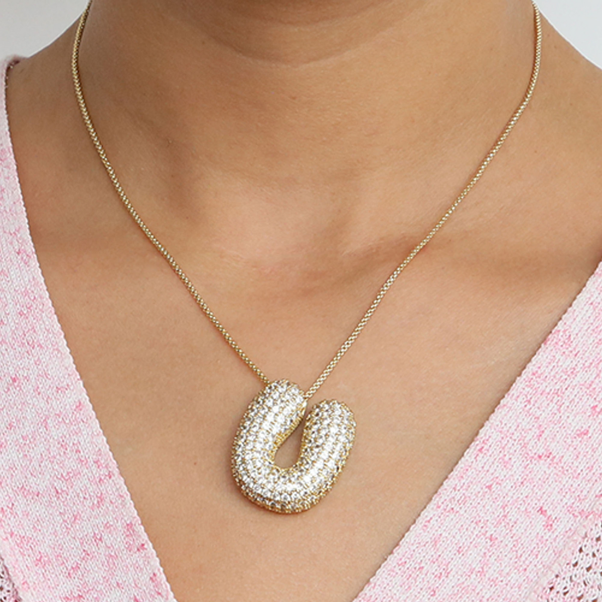 Chunky Bubble Diamond Dazzle Initial Necklaces
