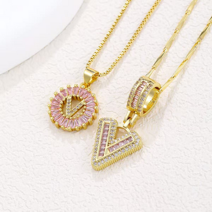2pc 14k Diamond Letter Initial Necklaces (Limited Pink Edition)