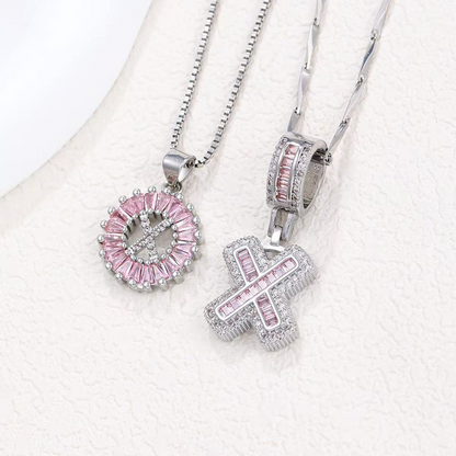 2pc 14k Diamond Letter Initial Necklaces (Limited Pink Edition)