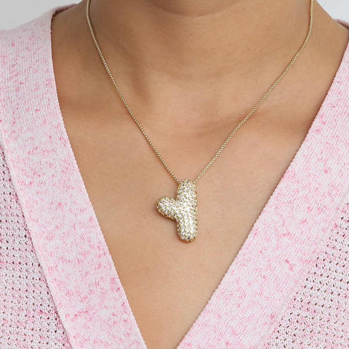 Chunky Bubble Diamond Dazzle Initial Necklaces