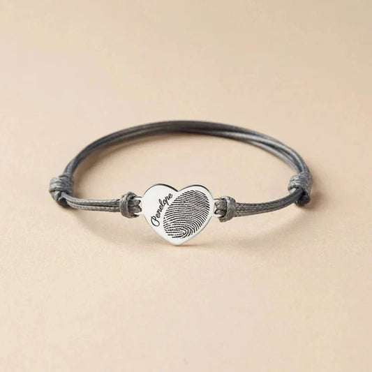 Adjustable Heart Custom Name & Fingerprint Rope Bracelet