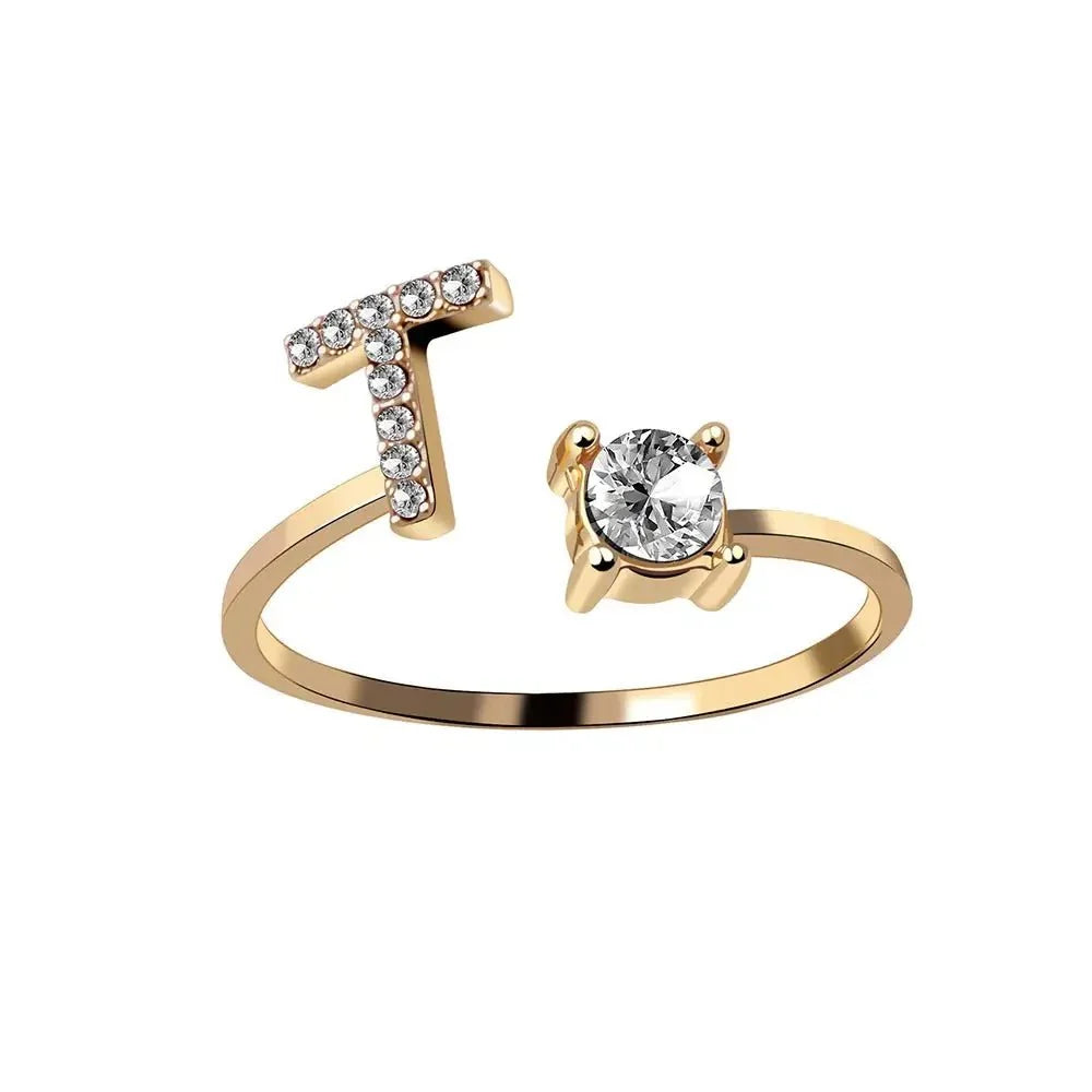 Adjustable Dainty Diamond Letter Initial Ring